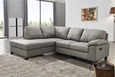 Grey High Grade Genuine Leather Corner Sofa LH Facing + USB BOSTON