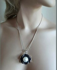 NEW ANNA NOVA BLACK PEARL SILVER DIAMANTE CRYSTAL PENDANT  NECKLACE GIFT