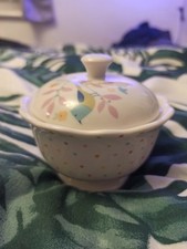 Portmeirion For John Lewis Secret Garden Sugar Bowl Pedestal Lidded  Birds Dots