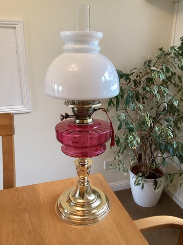 Cranberry duplex oil lamp - a,