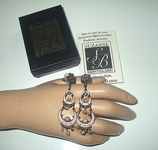 SUZANNE BJONTEGARD (SUZI B) PINK ENAMEL &CRYSTAL DROP DANGLE EARRINGS NEW IN BOX