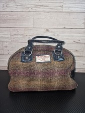 Harris Tweed Vintage Ladies Hand Bag Green Pink Tartan Check Leather Trim