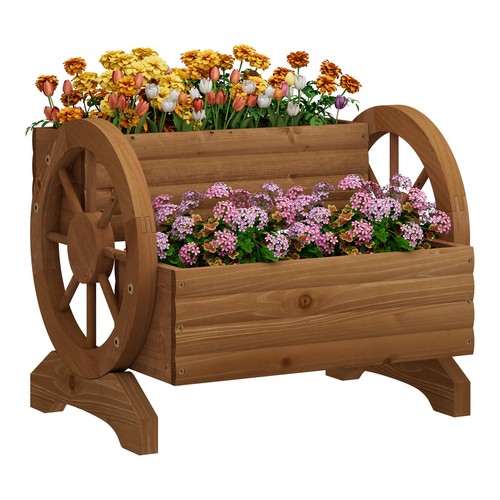 Wooden wagon planter - wagon, with