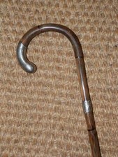 Antique Hallmarked 1909 Silver Ladies Crook Handle Walking Stick/Cane