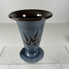 Sheldon Studio Pottery Vase Clevedon Vintage Somerset Blue Decorative Leaves