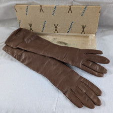 VTG Alexander’s Long Brown Leather Gloves Made in Italy Women's Size 7 NOS w Box