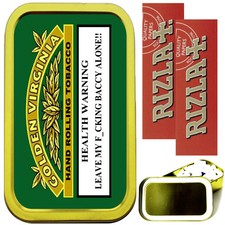 GOLDEN VIRGINIA SMOKING SET, GOLD 1oz TOBACCO TIN, 2 X RIZLA PAPERS & FILTERS