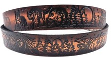  WOLF WESTERN FEATHERS ANIMAL EMBOSSED GENUINE COWHIDE LEATHER BELT USA MADE