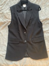 H&M Black Sleeveless Blazer Shoulder Pad Waistcoat Suit Jacket Size S