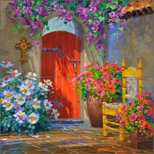 Floral tile mural - floral,