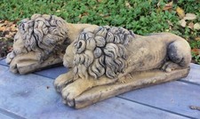 Pair of sleeping lions stone home or garden ornaments Chatsworth Canova lions
