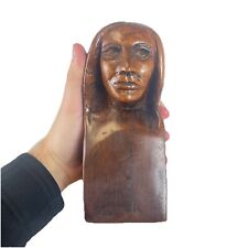 Hand Carved Wooden Bust Woman Figure Native American ? Mid Century Ornament