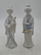 Pair of White Porcelain Japanese Geisha Figurines - 22 cm - One is repaired
