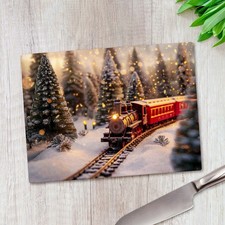 Winter Christmas Red Train Glass Chopping Board Large Kitchen Worktop Saver