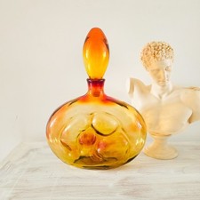 Vtg MCM Rossini Hand Made Empoli Glass Italy  Bubble Decanter Amber Blenko Style