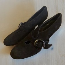black suede trouser shoes ladies size 41 made in spain VGC Buckle Mary Jane 