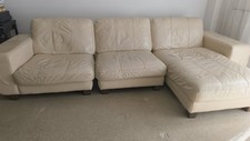 Modern Genuine Ivory Leather  Left-Corner L-Shaped Sofa