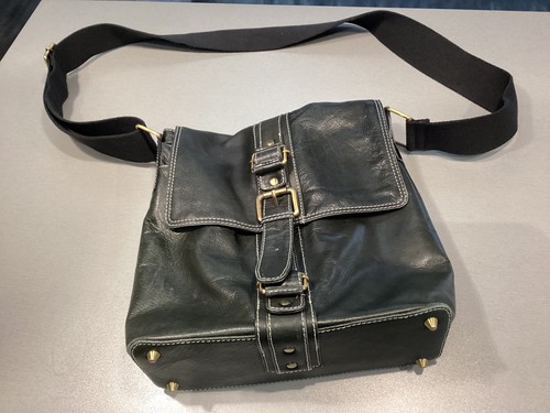 Black leather messenger bag