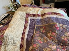 Huge Luxurious Vintage Durham Quilt bedspread florals and satins 103" x 97"