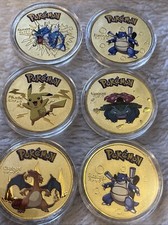 Set Of 6 PIKATCHU + Friends QUALITY Solid Gold Coloured POKÉMON Coin Medals