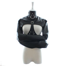 PU Leather Straight Jacket Body Harness Armbinder with Long Sleeves Topless BDSM
