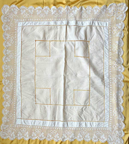 Vintage white rectangle floral - white,