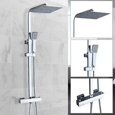 Bathroom Thermostatic Exposed Shower Mixer Twin head Square Bar Set Chrome/Black