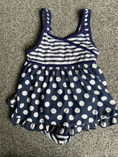 Girls Blue & White  Spots & Stripes Swimsuit  Age 5-6