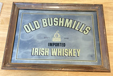 Vintage Old Bushmills Irish Whiskey Mirror with Wooden Framed 15.25”x20.25”