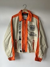 Moschino Still Single Zip Up Jacket 90s Vintage Orange & White - Size L 