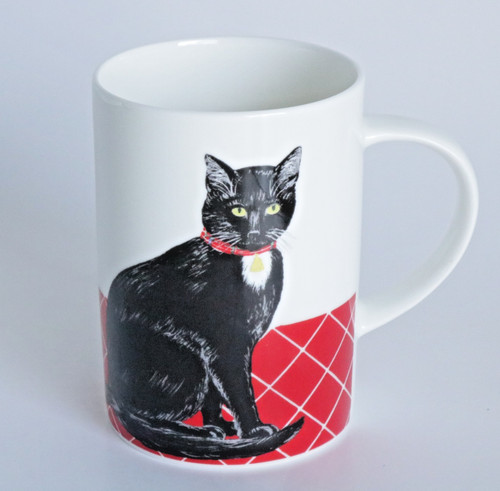 Tuxedo cat red collar fine - cat,