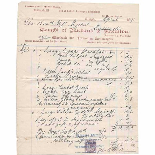 1891 billhead buchans - billhead,,