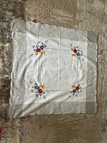 Table cloth embroidered crean - table,