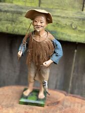 Antique Chinese fisherman paper mache figure model hand painted statue folk art
