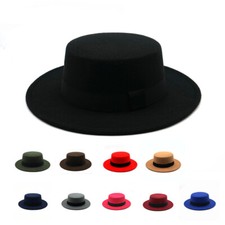 Fedora Gambler Hat Wool Pork Pie Boater Flat Top Felt Wide Brim Fashion Caps ☆☆