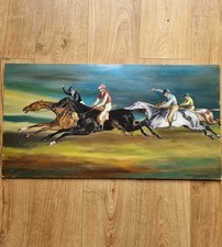 Large Oil Painting Horse Racing Epsom Derby After Theodore Gericault Unframed 