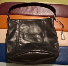 Vintage TULA RADLEY SOFT BLACK LEATHER SLOUCHY SHOULDER BAG BUCKET TOTE BAG XMAS