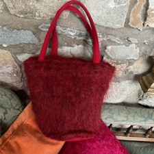 VTG ARTISAN BUCKET HANDBAG/BAG RED MIX MOHAIR WOOL ~ INNER ZIP COMPARTMENT