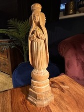 Vintage Hand Carved Wooden Madonna Virgin Mary Statue 27cm Religious Figure