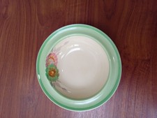 Clarice Cliff cereal bowl. Floral pattern, green edged. 16.5cm diameter