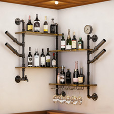 Corner Wall Mounted Wine Rack Display Shelf with 4 Racks for Bar Bottle Storage