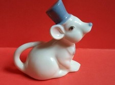 Vintage Miquel Requena White Mouse in Top Hat, Porcelain, Mouse Ornament