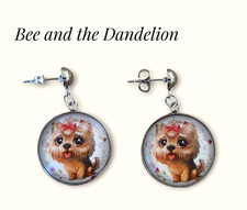 Cute Yorkshire Terrier Yorkie  Puppy Dog Handmade  Glass Earrings