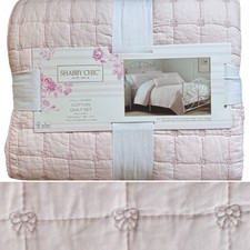 3pc Shabby Chic Quilted Pink Coquette Bow FULL / QUEEN Quilt Pillow Sham Set NEW