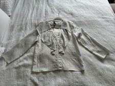 Massimo Dutti BNWOT White Blue Pinstripe Frill Collar Blouse Top Size 8 Oversize
