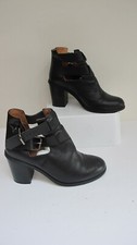 Size 6 OFFICE Black Leather Ankle Boots- Block Heel- Cut out side- VGC