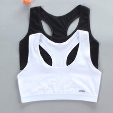2x Girls Teenage Kids Soft Cotton Sports Bra Underwear Seam Free Crop Top 9-14