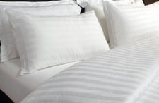 Egyptian 100% Cotton Satin Stripe White Hotel Superior 400TC Flat Bed Sheets