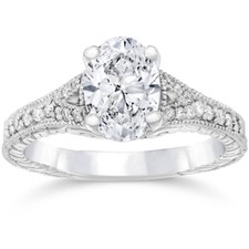 1 1/4ct Oval Diamond Engagement Ring Solitaire Antique 14K White Gold Lab Grown