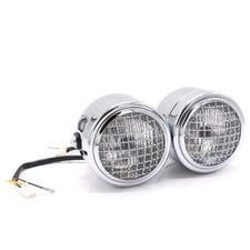 12V Chrome Twin Headlights With Grill. Harley, Suzuki, Honda, Yamaha